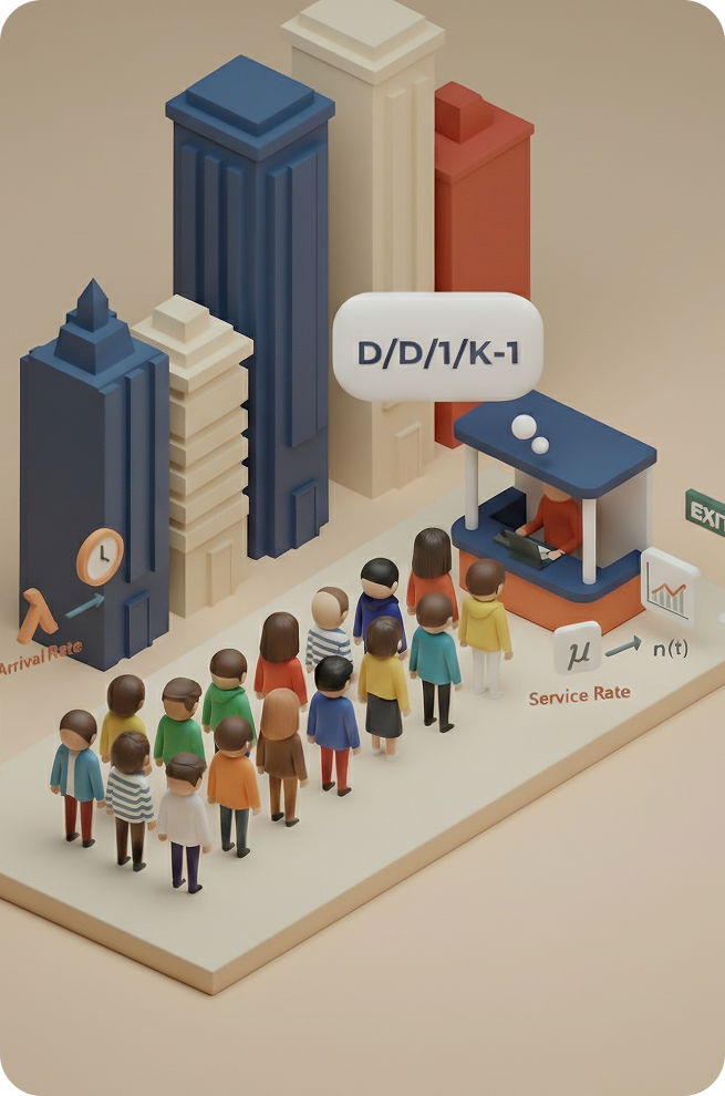 3D illustration of a queue system